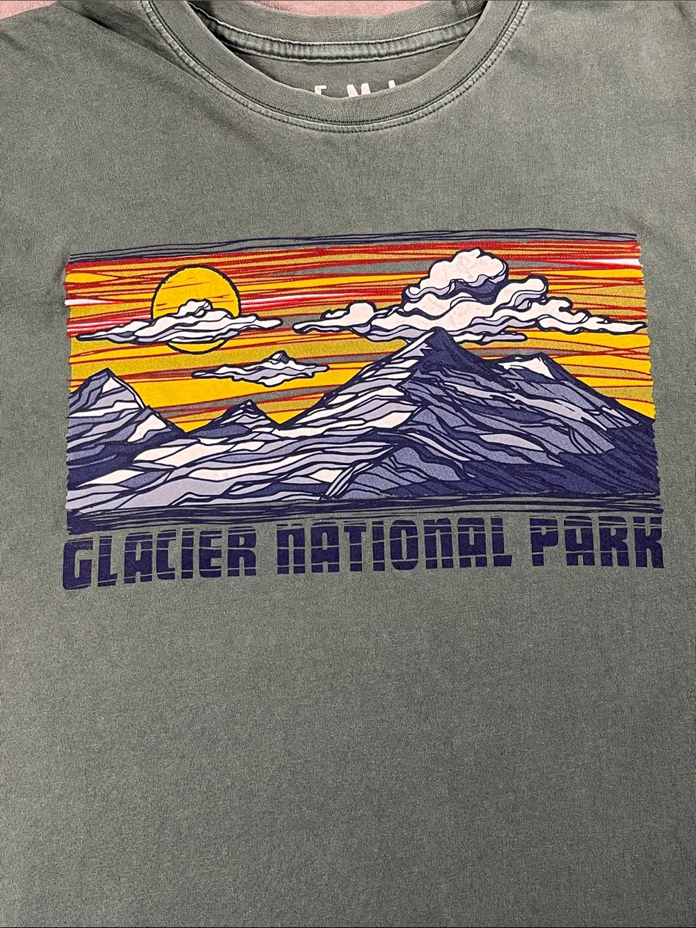 Glacier National Park Graphic T Shirt EMI Sportswear Sage Green Adult Medium
